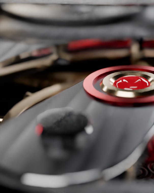 Red jewel on a polished bridge